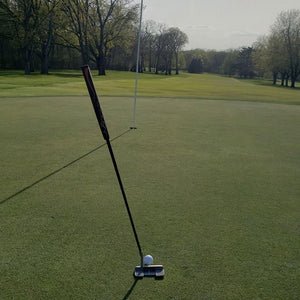 Inazone StandPoint putter standing upright on its own on a putting green