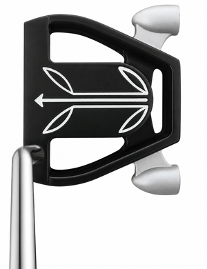 T7 Twin Engine black putter top-down at address showing the arrow alignment graphic