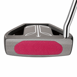 T7 Twin Engine black putter face view with red milled face insert