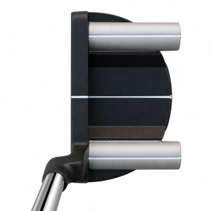 Heater X10 mallet putter from above at address with straight shaft and plumber's neck hosel