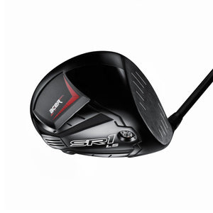 Acer SR1 LS low-spin driver shown at a three-quarter angle, with a black crown and red sole detailing