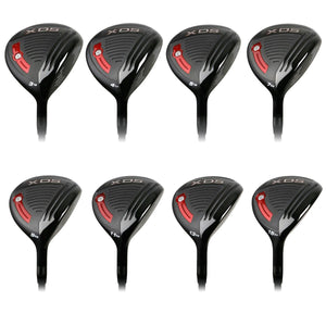 Eight Acer XDS fairway wood heads arranged in two rows, showing the range of available lofts