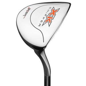 Acer XK chipper clubhead viewed from the sole, showing the wide satin sole and an orange XK star logo