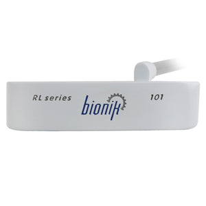 Bionik 101 Nano blade putter head in white seen in profile, with RL Series Bionik 101 lettering along the flange