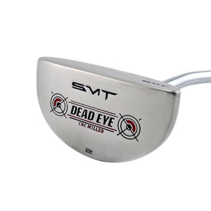 Sole of the SMT Dead Eye 2 mid mallet putter with SMT and Dead Eye target logos