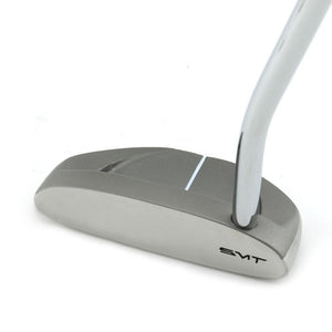 Front view of the SMT Dead Eye 2 putter's two-way milled stainless steel face