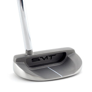 SMT Dead Eye 3 compact mid mallet putter, 3/4 view from behind showing the SMT back cavity and sight line