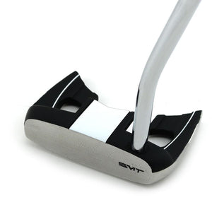 Front view of the SMT Dead Eye 5 putter's two-way milled stainless steel face