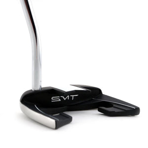 SMT Dead Eye 5 winged mallet putter, 3/4 view from behind showing the black head and SMT logo
