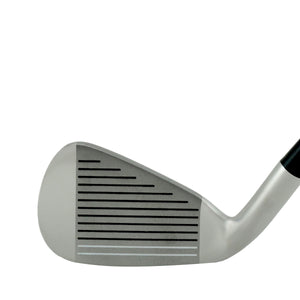 Grand Hawk XP-M iron clubhead shown face-on at address, with a satin finish and a grooved hitting face