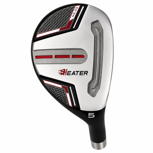Heater HXi55 hybrid sole in silver, black and red with Heater branding, HXi55 lettering at the toe and a number 5 on the hosel