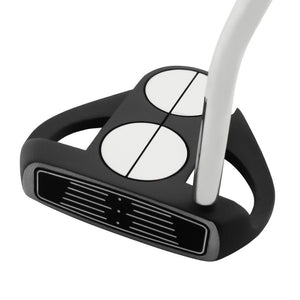 Inazone Sidewinder putter head in black viewed at an angle from the front, showing the CNC milled face insert