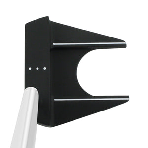 Inazone ZH Mallet putter head in black viewed from above at address, showing white sight lines and alignment dots