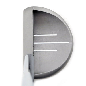 Inazone Cauldron mallet putter head in matte gray viewed from above at address, showing three white sight lines