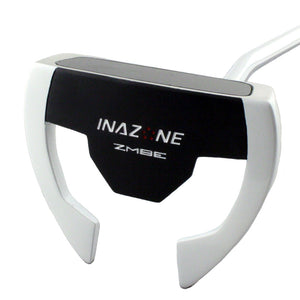 Inazone ZMBE mallet putter sole in black and white with Inazone ZMBE branding