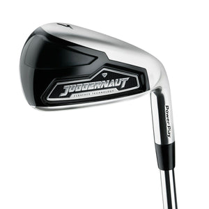 Power Play Juggernaut iron head, back view, showing the chrome cavity back with the Juggernaut badge and perimeter weighting.