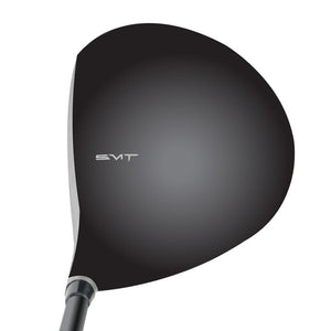 SMT Indio Offset Anti-Slice driver head, crown view, showing the matte black crown with the small SMT alignment mark behind the topline.