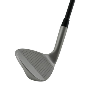 SMT Spectrum Tour CNC milled wedge head in satin finish, toe view, showing the blade profile and sole grind from the toe side.
