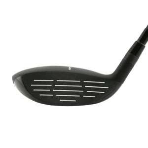 SMT V4 fairway wood head, face view, showing the shallow face with horizontal scoring lines.