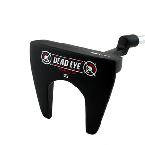 Sole of the black SMT Dead Eye 6 fang mallet putter with Dead Eye logo