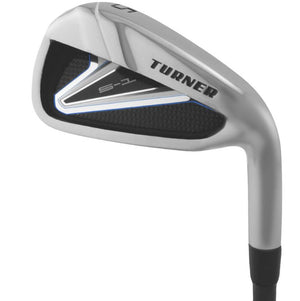 Turner S-1 iron clubhead viewed from behind, with a satin cavity back carrying a black insert and Turner branding