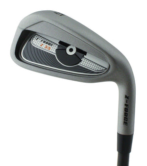 Z Force Z-55 iron clubhead viewed from behind, with a grey cavity back carrying Z Force branding and a gold weight port
