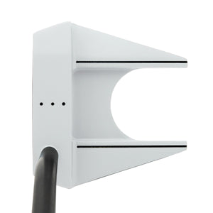 Inazone ZH Mallet putter head in white viewed from above at address, showing black sight lines and alignment dots