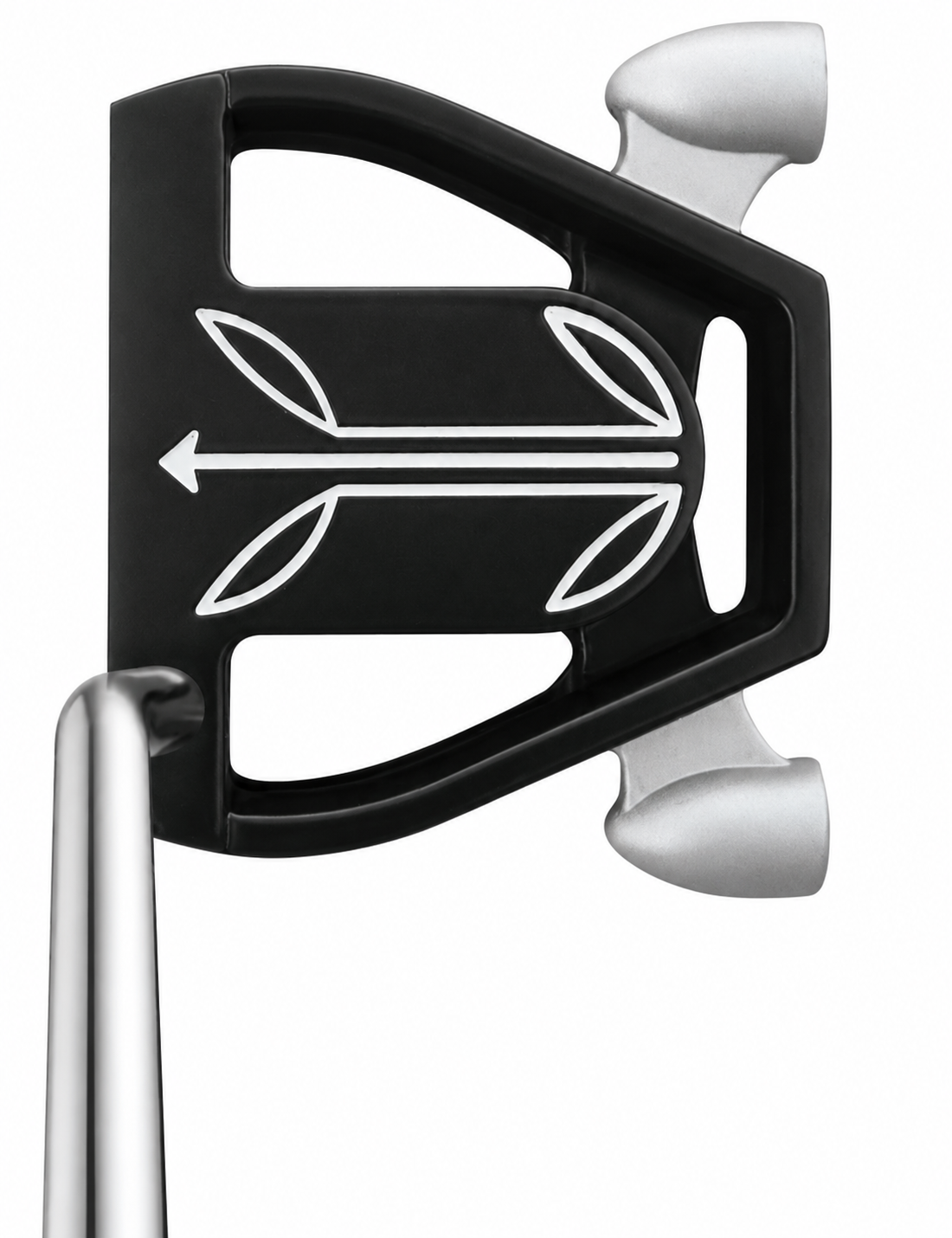 T7 Twin Engine black putter top-down at address showing the arrow alignment graphic