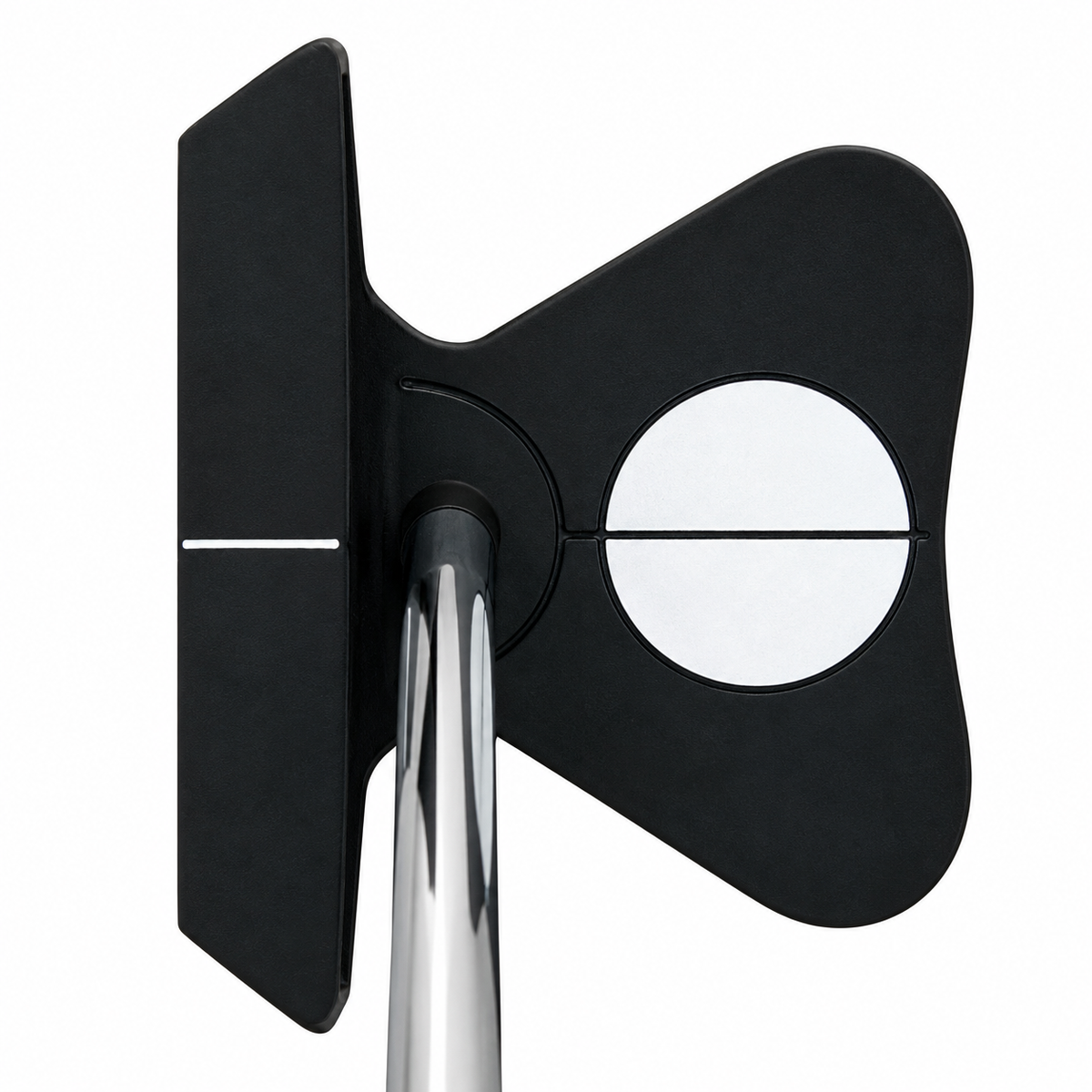 Heater Hi-9 ZT zero torque putter from above at address, with the shaft over the center of gravity and white alignment circle