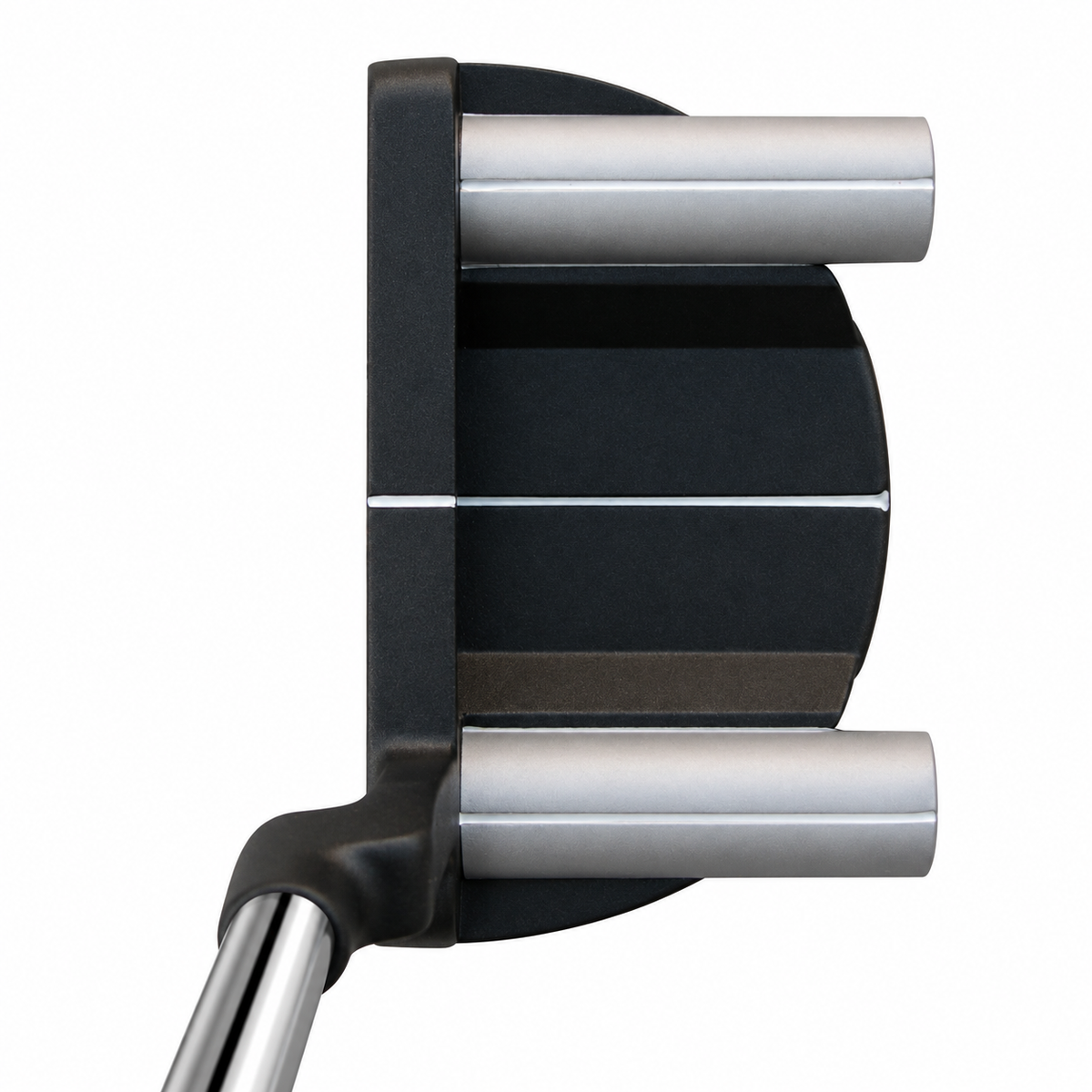 Heater X10 mallet putter from above at address with straight shaft and plumber's neck hosel