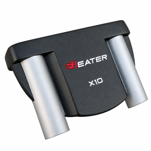 Heater X10 putter sole in matte black with the Heater X10 logo and silver wing weights