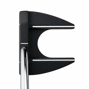 Integra center shaft dual fang putter from above at address, with the shaft entering the center of the head