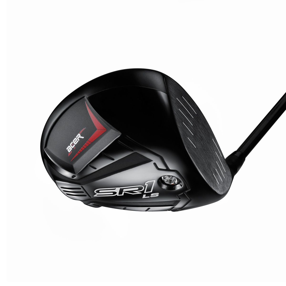 Acer SR1 LS low-spin driver shown at a three-quarter angle, with a black crown and red sole detailing