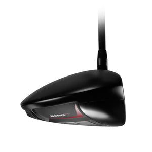 Acer SR1 LS low-spin driver seen from the toe, showing the black crown and red sole accent