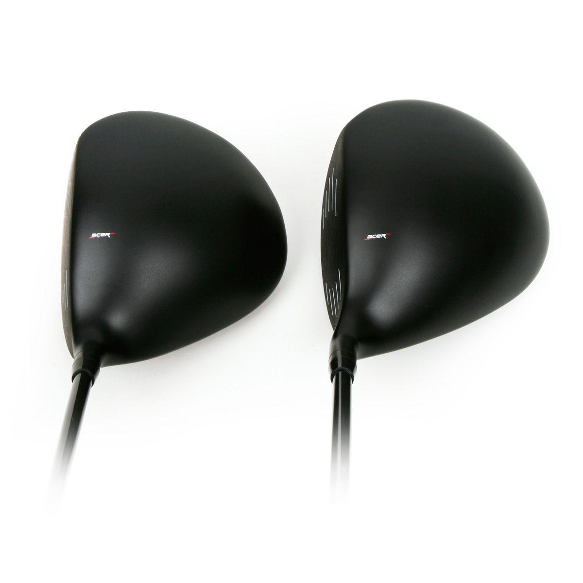 Two Acer XDS driver heads side by side viewed from above, comparing the standard and draw anti-slice crown shapes