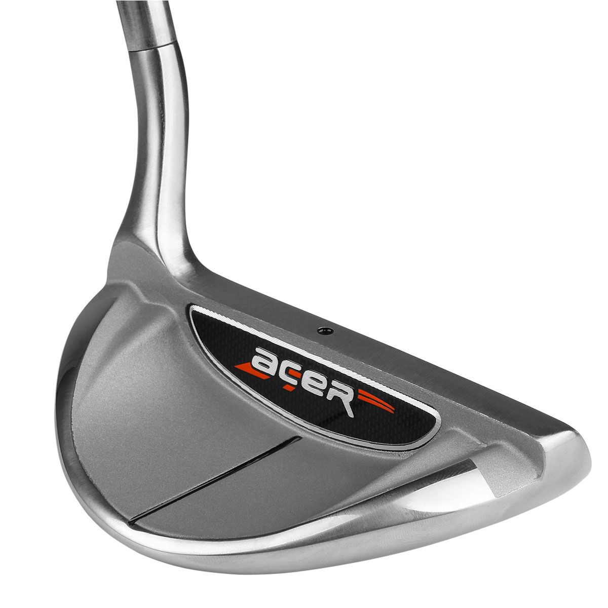 Acer XK chipper clubhead viewed from behind, with a satin cavity carrying Acer XK branding in orange