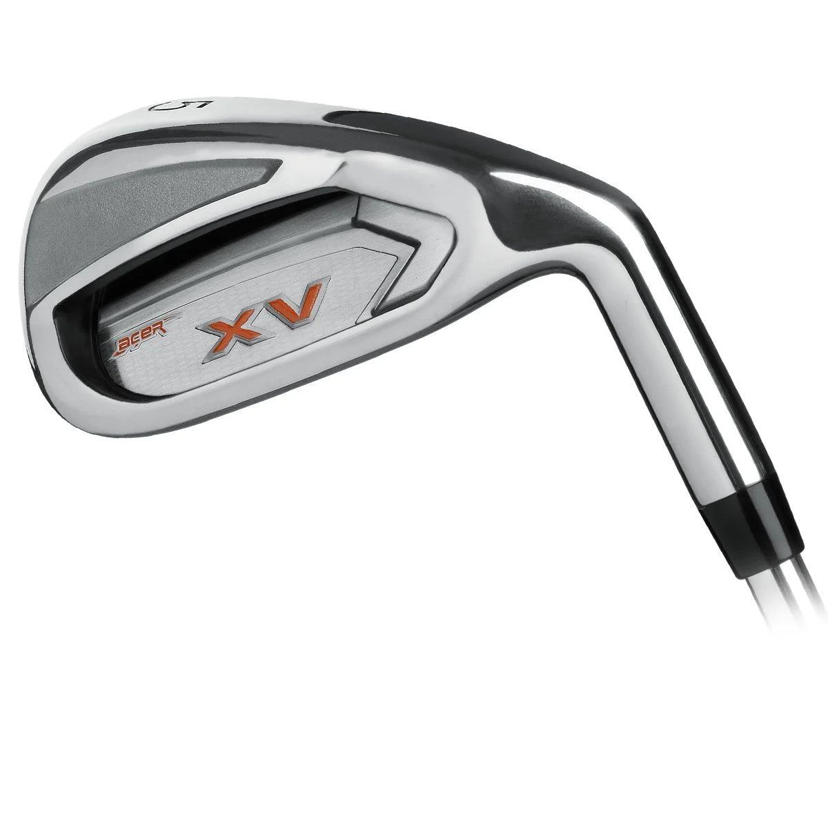 Acer XV iron head, back view, showing the polished cavity back with the XV badge and perimeter weighting.