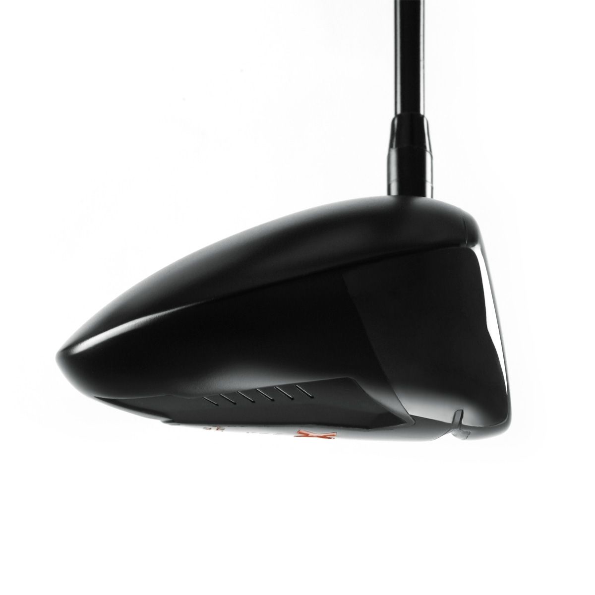 Acer XV Ultimate Thriver seen from the toe, showing the compact black head and orange XV sole accent