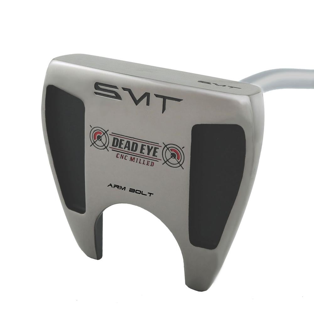 Sole of the SMT Dead Eye Armlock putter with SMT and Dead Eye logos