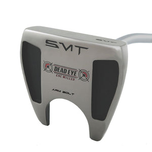 Sole of the SMT Dead Eye Armlock putter with SMT and Dead Eye logos