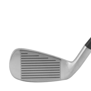 Ashton X-Launch hybrid iron head, face view, showing the chrome face with full-length scoring lines.
