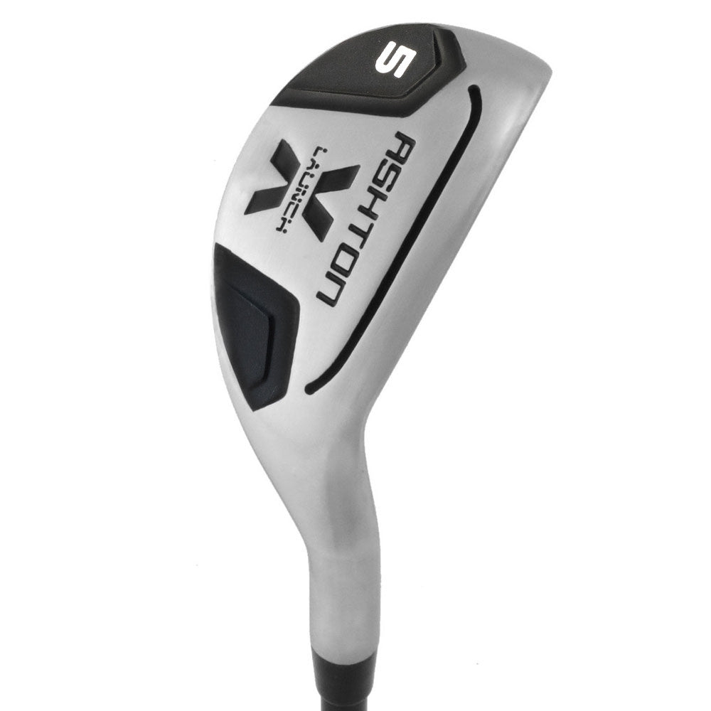 Ashton X-Launch hybrid iron head, sole view, showing the wide chrome sole with the black Ashton insert and X badge.