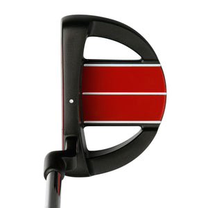 Bionik 504 mallet putter head in black viewed from behind, showing the twin red alignment bars in the cavity