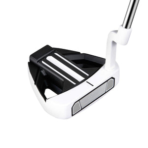 Bionik 901 mallet putter head in white and black viewed from above at address, showing twin alignment lines and a milled face insert