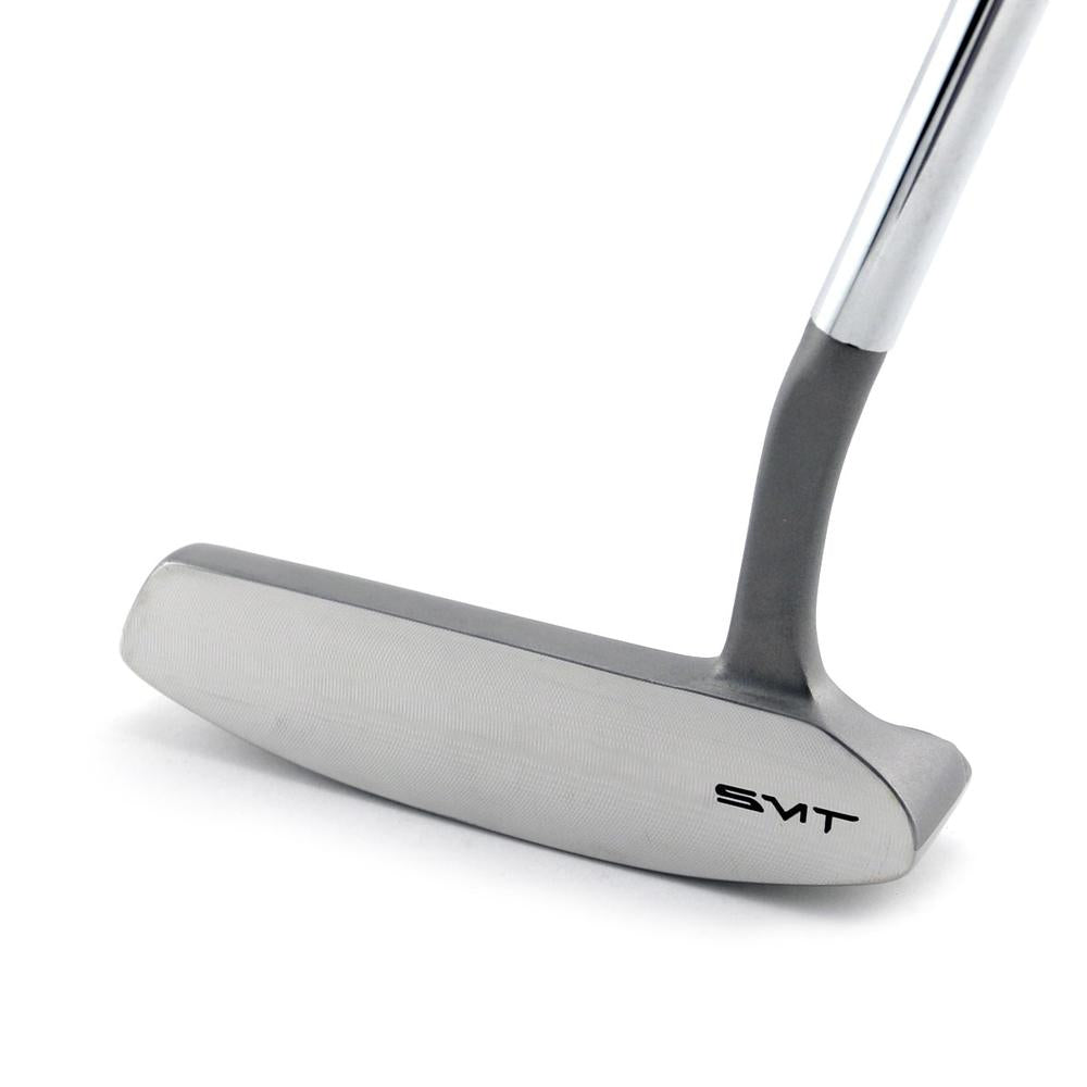 Front view of the SMT Dead Eye 1 putter's two-way milled stainless steel face