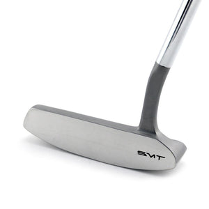 Front view of the SMT Dead Eye 1 putter's two-way milled stainless steel face