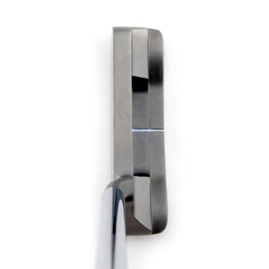 SMT Dead Eye 1 blade putter seen from above at address, with plumber's neck hosel and sight line