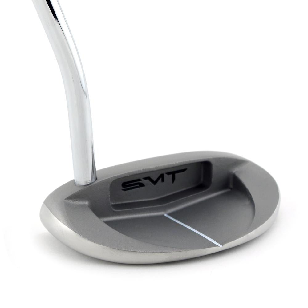 SMT Dead Eye 2 mid mallet putter, 3/4 view from behind showing the half-moon head and sight line