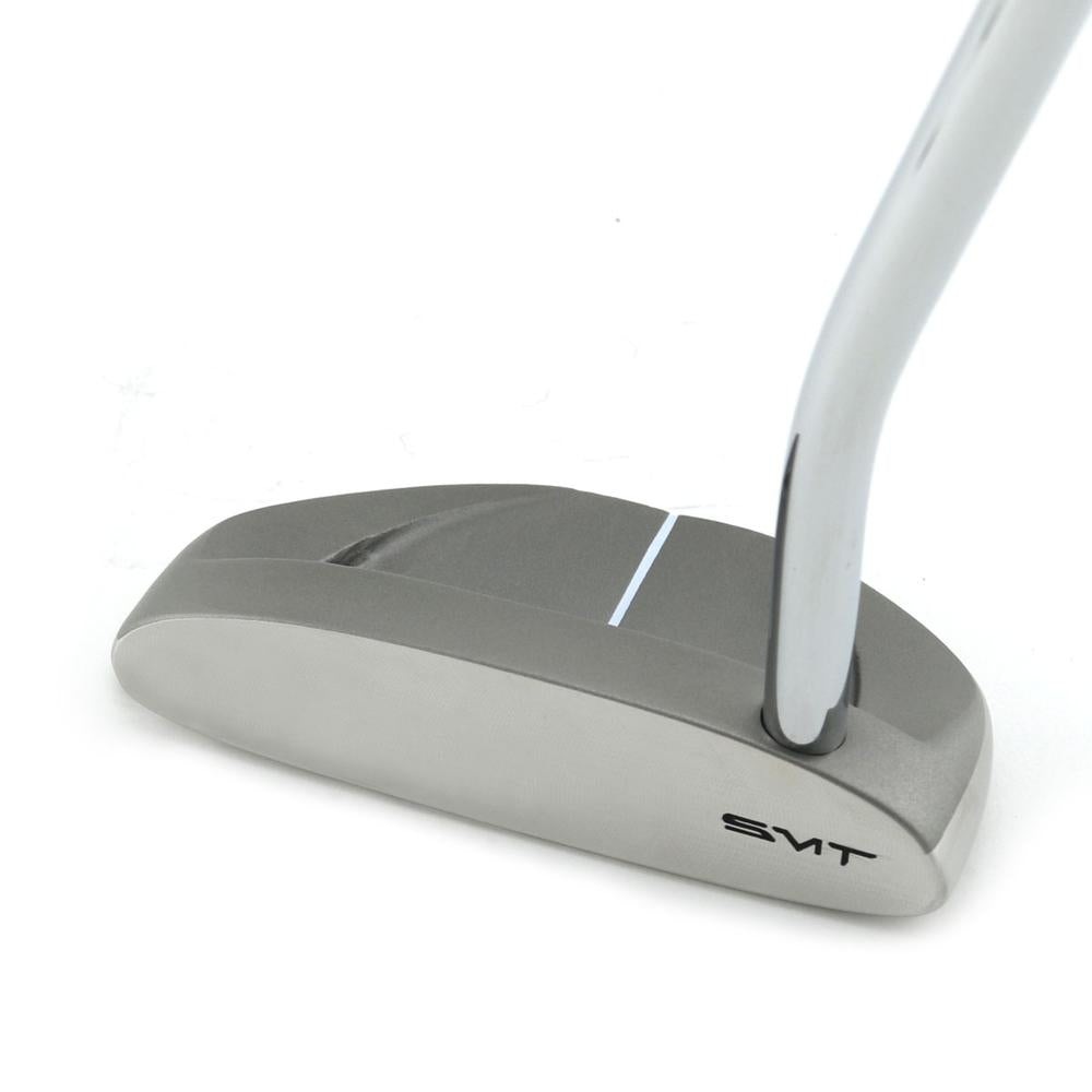 Front view of the SMT Dead Eye 2 putter's two-way milled stainless steel face