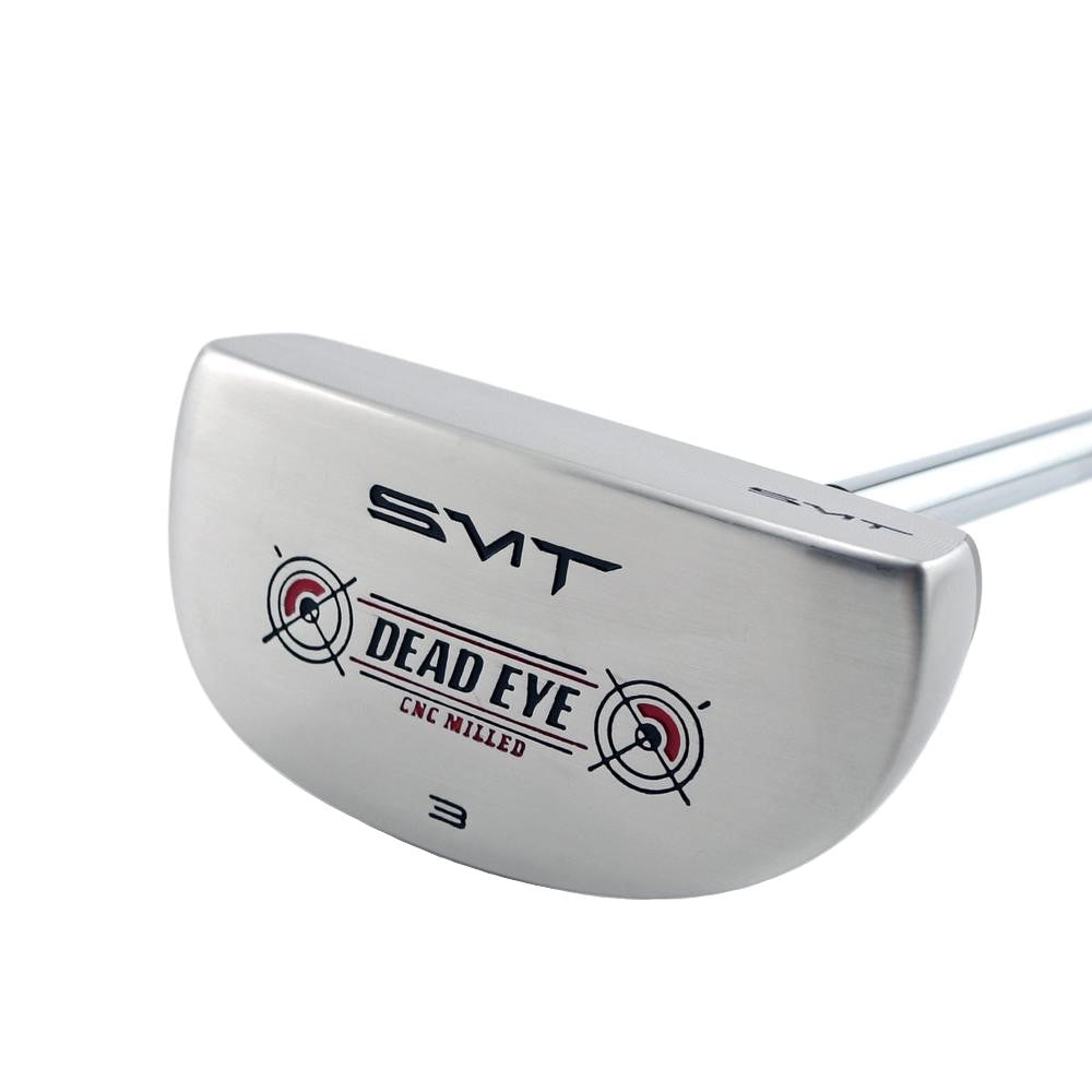 Sole of the SMT Dead Eye 3 mid mallet putter with SMT and Dead Eye target logos